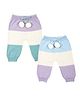 Greendeer Pack Of 2 100% Cotton Striped Pom Pom Detail Draw Cord Pyjamas - Purple Blue