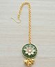 Pretty Ponytails Kundan Meenakari & Ghungroo Flower Detail Maang Teeka - Green & Gold