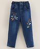 Wonderchild Little Dino Saur & With Shrub Placement Embroidered Pant - Blue