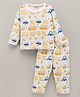 Wonderchild Full Sleeves Cars Printed  Night Suit - White & Yellow