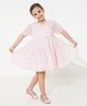 Cherry Crumble By Nitt Hyman Half Puffed Sleeves Flower Printed Tiered Overlap Dress - Peach