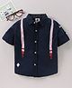 TONYBOY Full Sleeves Mock Suspender Style Placement Printed Shirt - Navy Blue