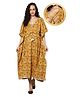 Zelena Three Fourth Sleeves All Over Seamless Floral Motif Printed Maternity & Nursing Kaftan Dress - Mustard Yellow