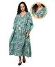 Zelena Three Fourth Sleeves All Over Seamless Floral Motif Printed Maternity & Nursing Kaftan Dress - Aqua Blue
