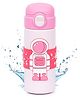 Fiddlerz Stainless Steel Water Bottle For Kids Astronaut Edition Insulated Kids Water Bottle Spill Proof Straw Valve Pop Button BPA Free Soft Grip Water Bottle for School PINK - 500 ML
