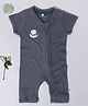 Cocoon Care Bamboo Fabric Half Sleeves Sleeping Owl & Crescent Moon Placement Embroidered Front Zip Up Short Romper - Navy Blue