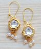 Pretty Ponytails Contemporary Geometric Shaped Meenakari Kundan & Pearl Gold Hoop Earring - Gold & White