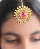 Pretty Ponytails Zardozi Flower Detailed Stone Embellished Mandala Wedding Maang Teeka - Golden & Pink