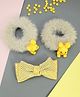 Kamule Set Of 2 Fur Bunny Hair Rubber Band With Layered Polka Dot Printed & Netted Bow Hair Clip - Yellow