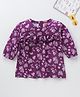 Babyhug Three Forth Sleeves Butterfly & Flower Print With Frill Detailing Top - Purple
