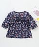 Babyhug Three Forth Sleeves Floral Print With Frill Detail Top - Blue
