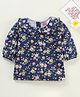 Babyhug 100% Cotton Three Fourth Sleeves T-Shirt with Frill Detailing Floral Print - Blue