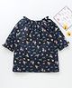 Babyhug Three Fourth Sleeves Top with Frill Detailing & Floral Print - Navy Blue