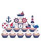 Zyozi Nautical Party Supplies for Boys Nautical Birthday Cup Cake Topper for Kids, Multicolour - Pack of 10