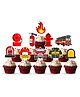 Zyozi Fire Truck Birthday Decoration Supplies, Fire Truck Birthday Cup Cake Topper, Multicolour - Pack of 10