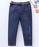 Babyhug Full Length  Denim Washed Text Print Jeans With Belt  - Blue