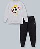 Kiddopanti Full Sleeves Football Printed Sweatshirt & Solid Fleece Track Pant Set - Grey Melange & Jet Black
