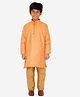 P-MARK Full Sleeves Stripe Detailed & Leaf Embroidered Kurta With Churidar - Orange