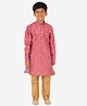 P-MARK Full Sleeves Seamless Floral & Leaf Detailed Self Designed Kurta With Pyjama - Maroon
