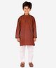P-MARK Full Sleeves Damask Style Motif Printed Kurta & Pajama Set - Wine Maroon