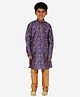 P-MARK Full Sleeves Floral All Over Printed Kurta & Solid Pajama Set - Navy Blue