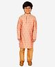 P-MARK Full Sleeves Ethnic Square Motif Printed Kurta & Pajama Set - Peach