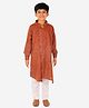 P-MARK Full Sleeves Self Design Kurta With Pyjama -  Brown