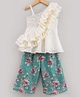 Twisha Sleeveless Ruffle And Mirror Work Embroidered One Shoulder Top With Floral And Checkered Palazzo - Off White