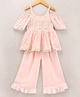 Twisha Half Cold Shoulder Sleeves All Over Floral Embroidered Peplum Kurta With Ruffled Sharara - Baby Pink