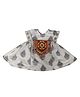 Aglare Navratri Theme Short Sleeves Ornate Motif All Over Printed & Mirror Embellished Patch Detail Dress - White