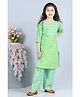 AJ Dezines Three Fourth Sleeves Chevron & Floral Motif Printed Kurta & Salwar Set - Green