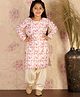 Vastramay Full Sleeves Leaves Painting Print Kurta With Patiala - White