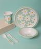 Mi Arcus Baby 100% Melamine Dinner Set, Flower Print, Pack of 5,Plate,Bowl,Glass,Fork,Spoon - Green, Suitable for Ages 6 Months+