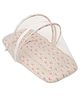 Mi Arcus Soft Printed Foldable Mattress Set with Attached Mosquito Net and Head Support Pillow for Comfortable Sleep, 0-12 Months, 102x54 cm - Red & Pink
