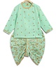 Tiber Taber Full Sleeves Floral Foil Printed Kurta & Dhoti Set - Green