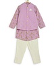 Tiber Taber Full Sleeves Floral Print Kurta With Embroidered Waistcoat And Pyjama - Purple