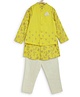 Tiber Taber Full Sleeves Floral Print Kurta With Embroidered Waistcoat And Pyjama - Yellow