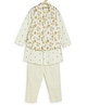 Tiber Taber Full Sleeves Floral Print Kurta Pyjama With Jacket - Cream