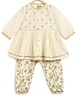 Tiber Taber Full Sleeves Chanderi Embroidered Angrakha Kurta With Floral Foil Print Salwar - Cream