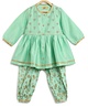Tiber Taber Full Sleeves Chanderi Embroidered Angrakha Kurta With Floral Foil Print Salwar - Green