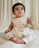Tiber Taber Sleeveless Floral Foil Printed Jhabla Pyjamas Set - Cream