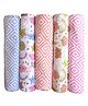 Trance Home Linen Super Soft Cotton Malmal Swaddle Wrap Pack of 5 - Pink