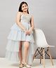 Stylo Bug Sleeveless Floral Detail Embellished Yoke High Low Layered Dress - Grey