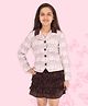 Cutecumber Full Sleeves Suede Checked Coat With Drop Needle Chenille Solid Ruffle Pleated Skirt - White & Brown