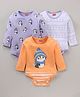 Babyhug 100% Cotton Knit Full Sleeves Penguin Printed Onesies Pack Of 3 - Multicolour