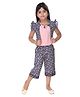 Short Sleeves Seamless Floral Printed & Striped Jacket With Coordinating Palazzo & Flower Applique Detailed Top - Pink