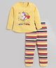 Nottie Planet Full Sleeves Unicorn Printed & Striped Night Suit - Mustard Yellow
