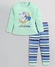 Nottie Planet Full Sleeves Unicorn Printed & Striped Night Suit - Green