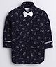 Polka Tots Full Sleeves Floral Print Shirt With Bow - Blue