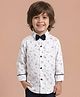 Polka Tots Full Sleeves Floral Print Shirt With Bow - White